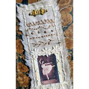 Slow Stitch Junk Journal Bookmark Vintage Copper Ornament Embroidered Ballet Art